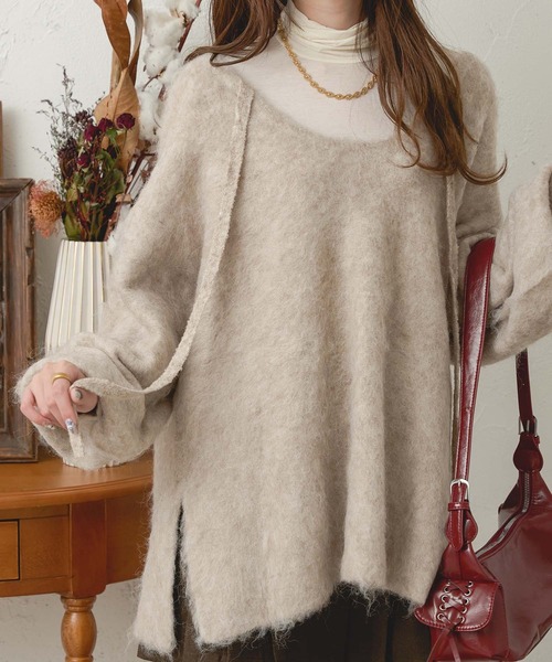 Ambre Neige(アンブルネージュ)の「ルーズシャギーVネックニット/WEB/EC限定商品(ニット/セーター・レディース・ダークブラウン/オレンジ/アイボリー/ライトブルー・FREE)」の7枚目の写真