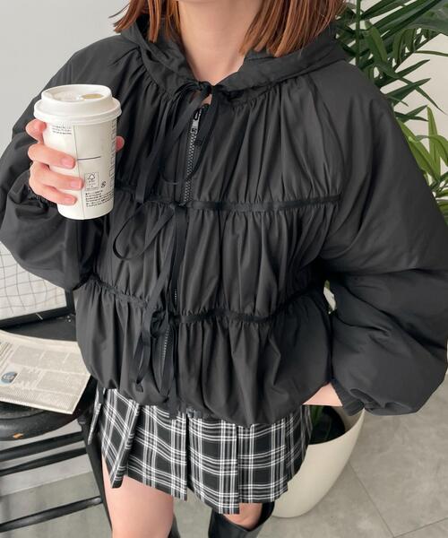 WEGO（ウィゴー）の「WEGO/リボンフードブルゾン（ブルゾン・レディース・ホワイト/ブラック・FREE）」の12枚目の写真