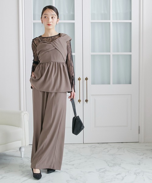 Jolie et Jolie（ジョリーエジョリー）の「アシメカッティング風トップス＋ワイドパンツセットアップドレス（パンツドレス・レディース・ライトブラウン/ブラック/チャコールグレー・L/M）」の9枚目の写真
