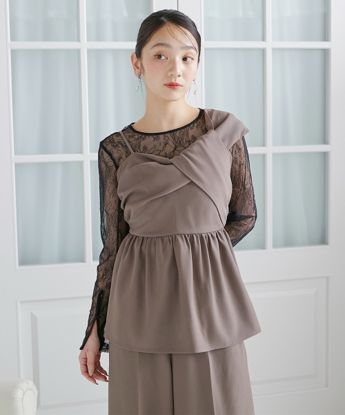 Jolie et Jolie（ジョリーエジョリー）の「アシメカッティング風トップス＋ワイドパンツセットアップドレス（パンツドレス・レディース・ライトブラウン/ブラック/チャコールグレー・L/M）」の14枚目の写真