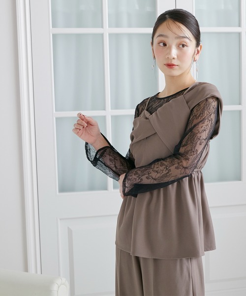 Jolie et Jolie（ジョリーエジョリー）の「アシメカッティング風トップス＋ワイドパンツセットアップドレス（パンツドレス・レディース・ライトブラウン/ブラック/チャコールグレー・L/M）」の15枚目の写真