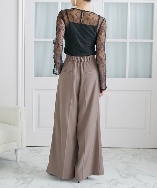 セール】アシメカッティング風トップス＋ワイドパンツ