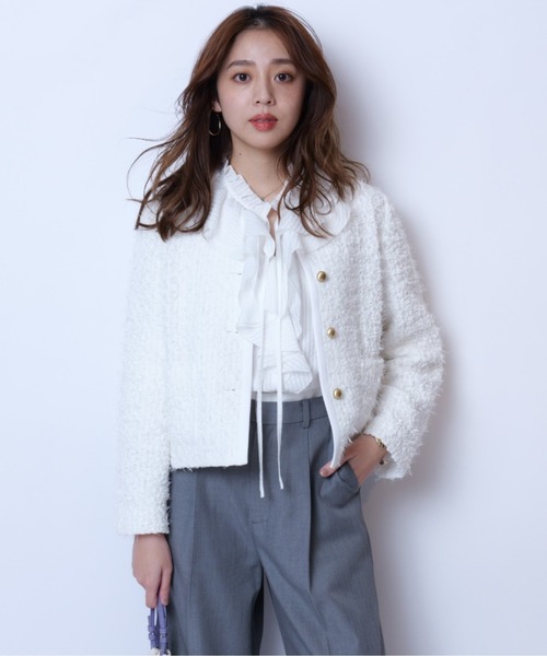 JUSGLITTY（ジャスグリッティー）の「シアーストライプラッフルブラウス（シャツ/ブラウス・レディース・ブラック/ホワイト・2/1）」の8枚目の写真