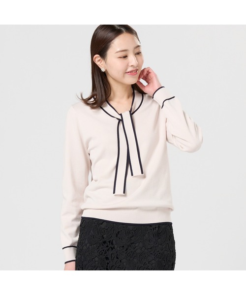 TOKYO SHIRTS（トウキョウシャツ）の「ボウタイ レディースニットプルオーバー（ニット/セーター・レディース・ネイビー/ブラック/ベージュ・M/L）」の3枚目の写真