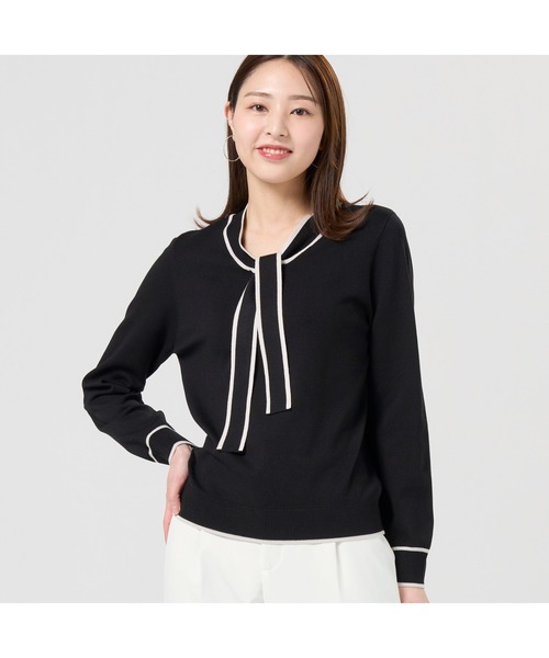 TOKYO SHIRTS（トウキョウシャツ）の「ボウタイ レディースニットプルオーバー（ニット/セーター・レディース・ネイビー/ブラック/ベージュ・M/L）」の2枚目の写真