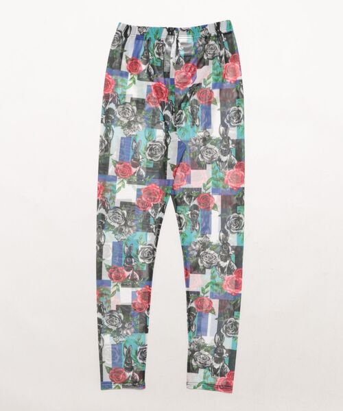 ScoLar（スカラー）の「151609：蝶花ネコとウサギ 3柄展開チュールレギンス（レギンス/スパッツ・レディース・ブラック/オフホワイト/グリーン・M）」の4枚目の写真