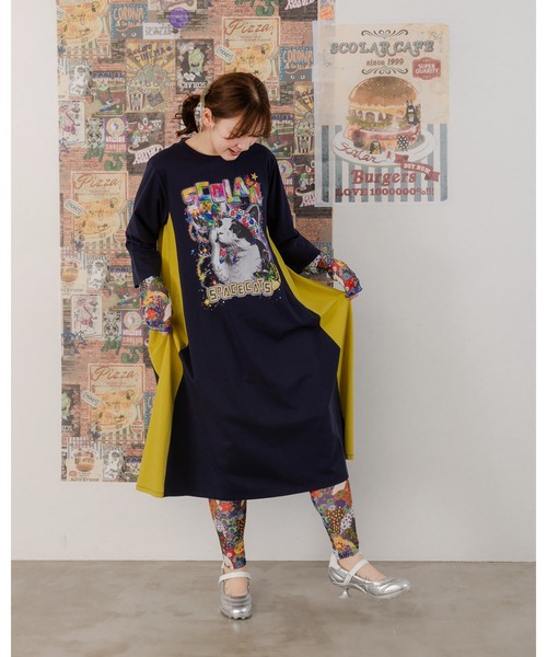 ScoLar（スカラー）の「151609：蝶花ネコとウサギ 3柄展開チュールレギンス（レギンス/スパッツ・レディース・ブラック/オフホワイト/グリーン・M）」の15枚目の写真