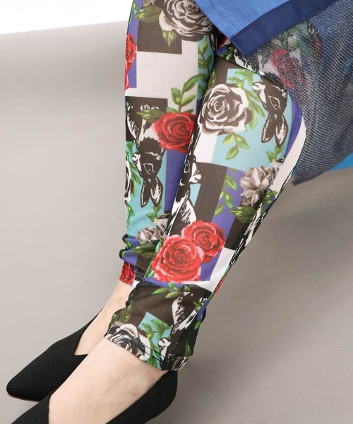 ScoLar（スカラー）の「151609：蝶花ネコとウサギ 3柄展開チュールレギンス（レギンス/スパッツ・レディース・ブラック/オフホワイト/グリーン・M）」の9枚目の写真