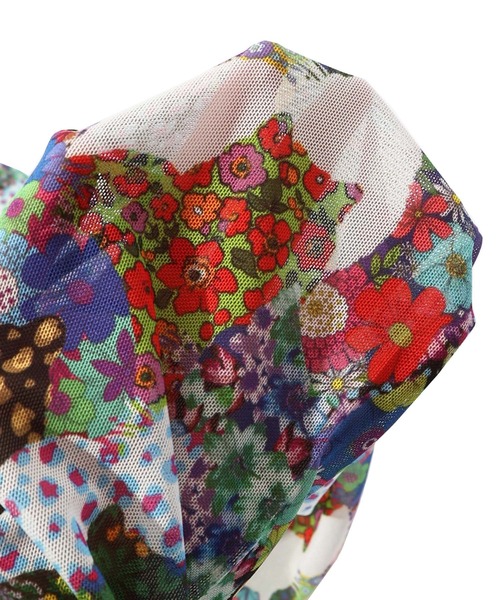 ScoLar（スカラー）の「151609：蝶花ネコとウサギ 3柄展開チュールレギンス（レギンス/スパッツ・レディース・ブラック/オフホワイト/グリーン・M）」の7枚目の写真