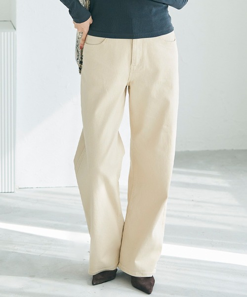 coca(coca)(コカ)の「カラーデニムセミワイドパンツ(デニムパンツ・レディース・ライトピンク/ライトベージュ・S/M/L)」の2枚目の写真