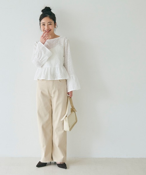coca(coca)(コカ)の「カラーデニムセミワイドパンツ(デニムパンツ・レディース・ライトピンク/ライトベージュ・S/M/L)」の21枚目の写真