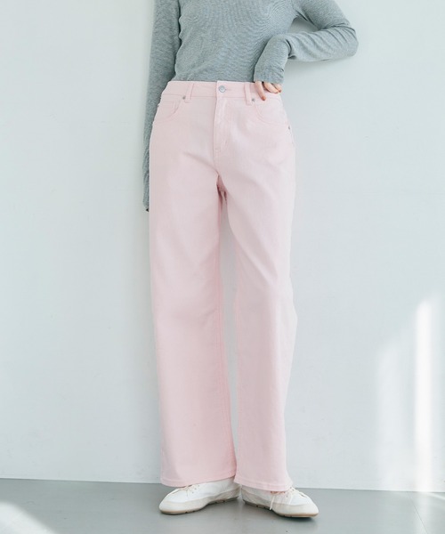 coca(coca)(コカ)の「カラーデニムセミワイドパンツ(デニムパンツ・レディース・ライトピンク/ライトベージュ・S/M/L)」の6枚目の写真