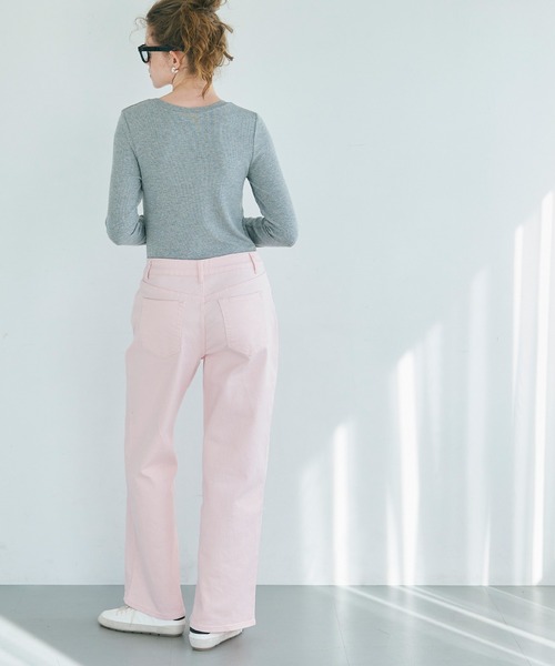 coca(coca)(コカ)の「カラーデニムセミワイドパンツ(デニムパンツ・レディース・ライトピンク/ライトベージュ・S/M/L)」の7枚目の写真