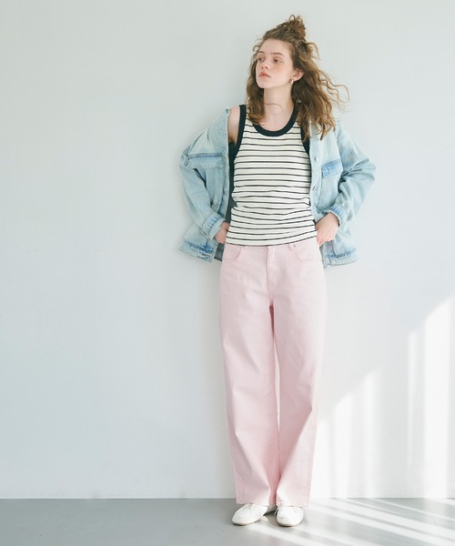 coca(coca)(コカ)の「カラーデニムセミワイドパンツ(デニムパンツ・レディース・ライトピンク/ライトベージュ・S/M/L)」の8枚目の写真