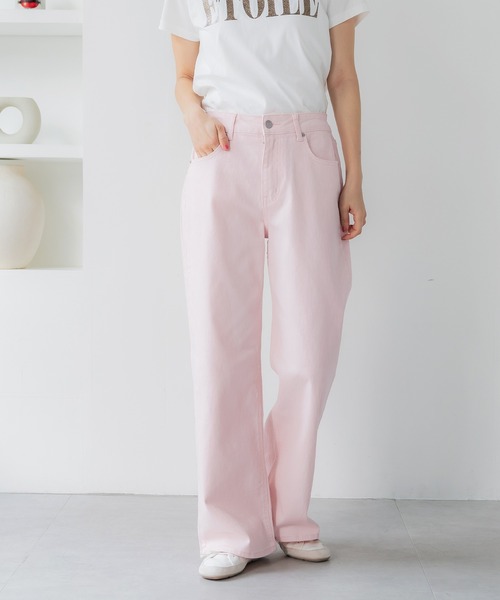 coca(coca)(コカ)の「カラーデニムセミワイドパンツ(デニムパンツ・レディース・ライトピンク/ライトベージュ・S/M/L)」の19枚目の写真
