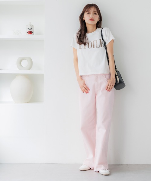 coca(coca)(コカ)の「カラーデニムセミワイドパンツ(デニムパンツ・レディース・ライトピンク/ライトベージュ・S/M/L)」の3枚目の写真