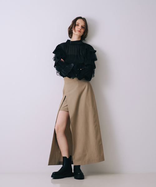 セール】【nonno掲載】ショートパンツ付きスリットロングスカート 秋服