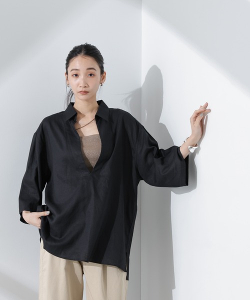 NANO universe(ナノユニバース)の「Anti Smell Linen プルオーバーVネックシャツ(シャツ/ブラウス・レディース・ホワイト/ブラック/ベージュ・FREE)」の14枚目の写真