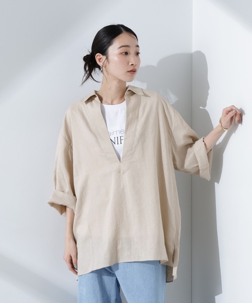 NANO universe(ナノユニバース)の「Anti Smell Linen プルオーバーVネックシャツ(シャツ/ブラウス・レディース・ホワイト/ブラック/ベージュ・FREE)」の21枚目の写真