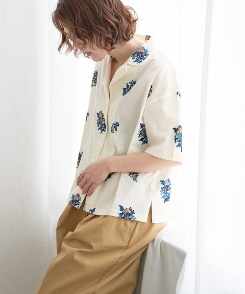 notch.（ノッチ）の「【 notch. by yui 】エンブロイダリーオープンカラーシャツ（シャツ/ブラウス・レディース・ブルー/オフホワイト/イエロー/ブラウン・M）」の13枚目の写真