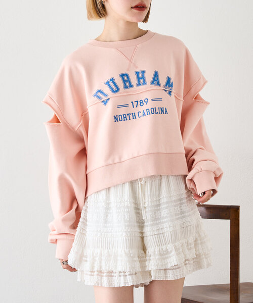w closet（ダブルクローゼット）の「肩スリットロゴスウェット（Tシャツ/カットソー・レディース・ピンク/チャコールグレー/アイボリー・FREE）」の3枚目の写真
