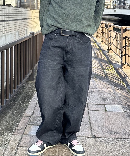 デニム ジーパン シルバー加工 ワイドレッグ パンツ カジュアル SILVER PAINT WIDE DENIM PANTS/シルバーペイントワイドデニム