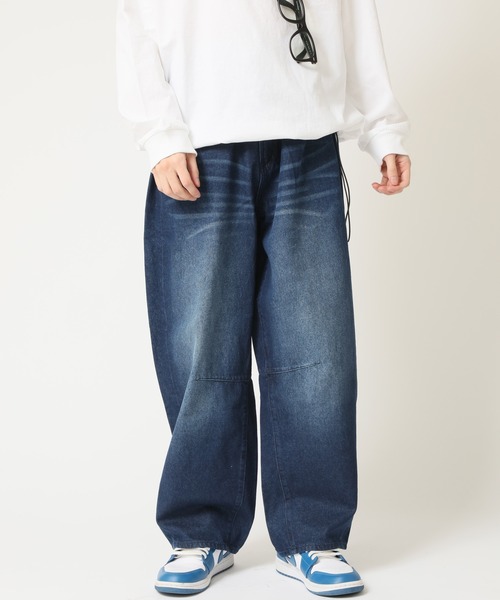 デニム ジーパン シルバー加工 ワイドレッグ パンツ カジュアル ラグスタイル LUXSTYLE ヴィンテージ加工ワイドデニムパンツ