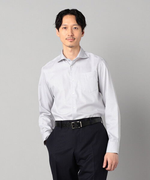 COMME CA MEN（コムサメン）の「【形態安定】【市松柄】ジャカード カッタウェイカラーシャツ（シャツ/ブラウス・メンズ・ブラック/ホワイト/ライトグレー・S/L/M/XL）」の3枚目の写真