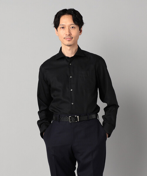 COMME CA MEN（コムサメン）の「【形態安定】【市松柄】ジャカード カッタウェイカラーシャツ（シャツ/ブラウス・メンズ・ブラック/ホワイト/ライトグレー・S/L/M/XL）」の2枚目の写真