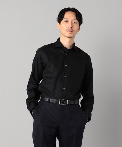 COMME CA MEN（コムサメン）の「【形態安定】【市松柄】ジャカード カッタウェイカラーシャツ（シャツ/ブラウス・メンズ・ブラック/ホワイト/ライトグレー・S/L/M/XL）」の15枚目の写真
