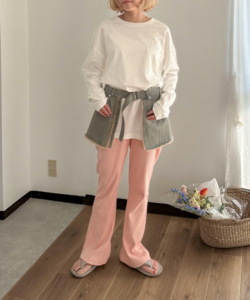 PILIT（ピリット）の「リブフレアパンツ（その他パンツ・レディース・ブラック/オフホワイト/杢グレー/ピンク・MEDIUM）」の7枚目の写真