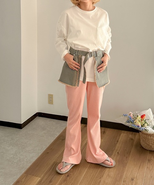 PILIT（ピリット）の「リブフレアパンツ（その他パンツ・レディース・ブラック/オフホワイト/杢グレー/ピンク・MEDIUM）」の8枚目の写真