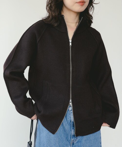 B:MING by BEAMS(ビーミングバイビームス)の「スタンドカラー ニット ジップ ブルゾン(ニット/セーター・レディース・ベージュ/ダークブラウン/グレー・ONE SIZE)」の15枚目の写真