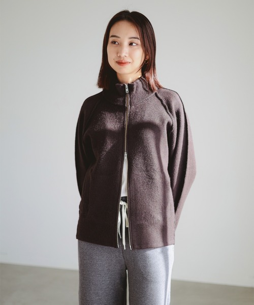 B:MING by BEAMS(ビーミングバイビームス)の「スタンドカラー ニット ジップ ブルゾン(ニット/セーター・レディース・ベージュ/ダークブラウン/グレー・ONE SIZE)」の1枚目の写真