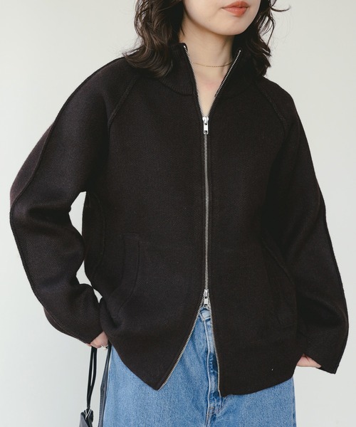 B:MING by BEAMS(ビーミングバイビームス)の「スタンドカラー ニット ジップ ブルゾン(ニット/セーター・レディース・ベージュ/ダークブラウン/グレー・ONE SIZE)」の10枚目の写真