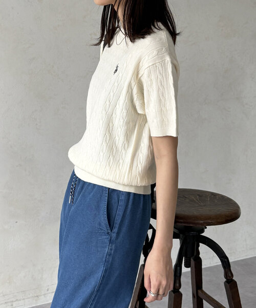 U.S. POLO ASSN.（ユーエスポロアッスン）の「半袖ケーブルニット（ニット/セーター・レディース・ネイビー/グリーン/レッド/アイボリー・FREE）」の6枚目の写真