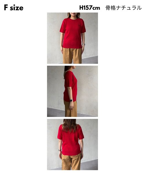 U.S. POLO ASSN.（ユーエスポロアッスン）の「半袖ケーブルニット（ニット/セーター・レディース・ネイビー/グリーン/レッド/アイボリー・FREE）」の11枚目の写真