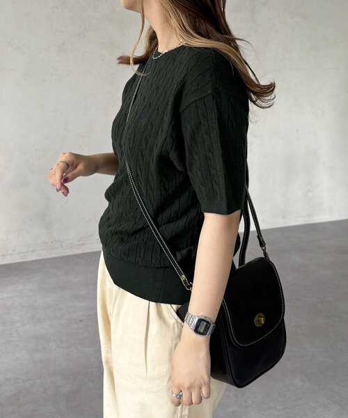 U.S. POLO ASSN.（ユーエスポロアッスン）の「半袖ケーブルニット（ニット/セーター・レディース・ネイビー/グリーン/レッド/アイボリー・FREE）」の14枚目の写真