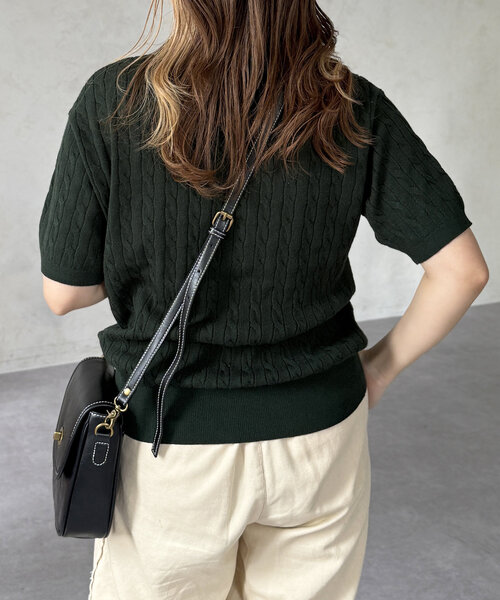 U.S. POLO ASSN.（ユーエスポロアッスン）の「半袖ケーブルニット（ニット/セーター・レディース・ネイビー/グリーン/レッド/アイボリー・FREE）」の15枚目の写真