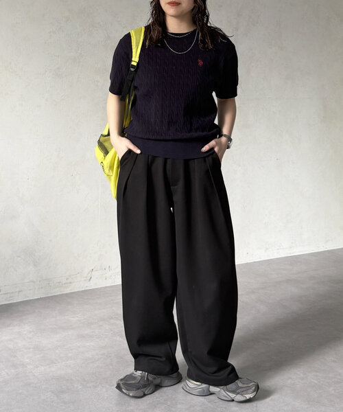 U.S. POLO ASSN.（ユーエスポロアッスン）の「半袖ケーブルニット（ニット/セーター・レディース・ネイビー/グリーン/レッド/アイボリー・FREE）」の22枚目の写真