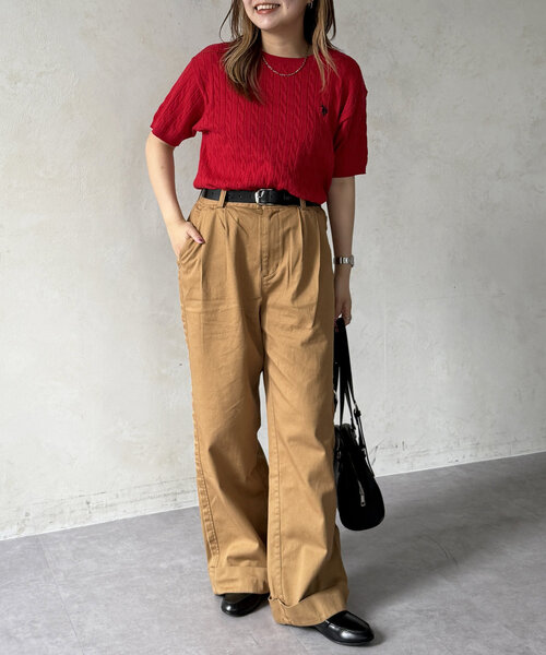 むくむくぷー です★美品★ピマコットン半袖ケーブルニット セール】ケーブル編み半袖ニット（ニット/セーター