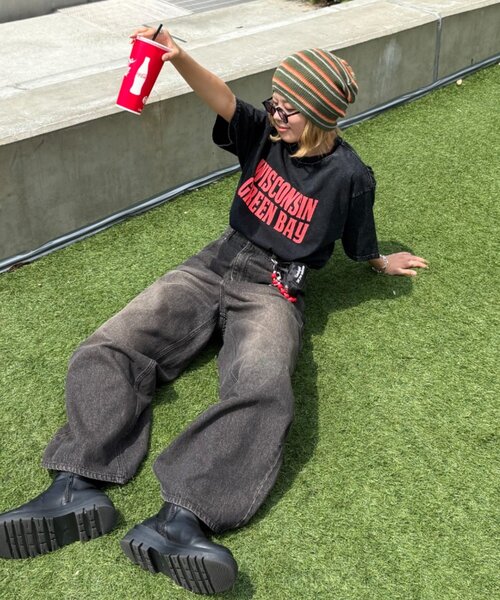 CIAOPANIC TYPY(チャオパニックティピー)の「【UNISEX】アシッドウォッシュ加工ロゴTEE(Tシャツ/カットソー・レディース・ブラック/ネイビー/ライトグレー/レッド/オレンジ/グリーン・MEDIUM/LARGE)」の14枚目の写真