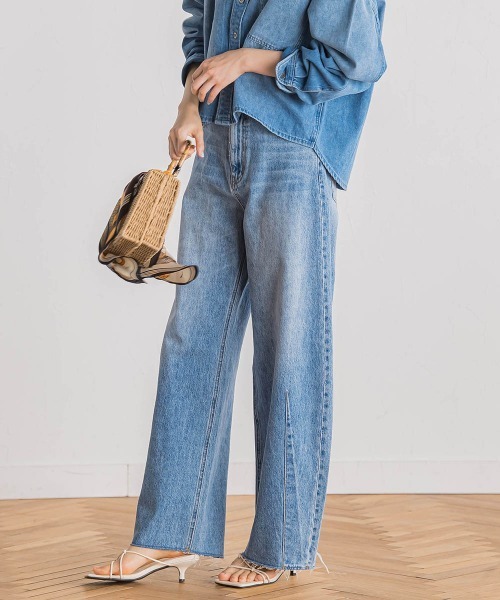 Droite lautreamont(ドロワットロートレアモン)の「カーブデニムパンツ≪洗濯機で洗える≫(デニムパンツ・レディース・ブルー・M)」の4枚目の写真