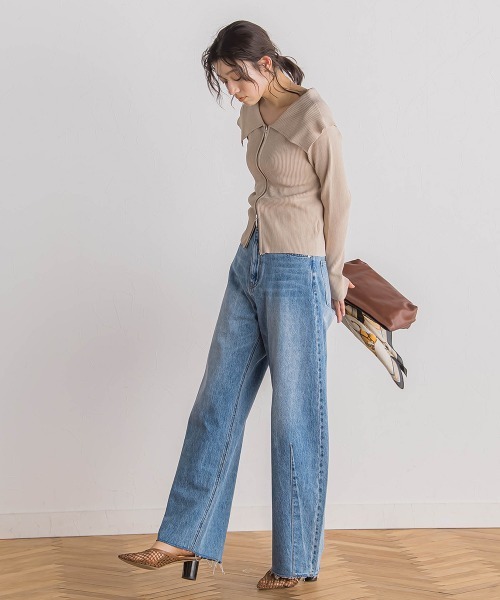 Droite lautreamont(ドロワットロートレアモン)の「カーブデニムパンツ≪洗濯機で洗える≫(デニムパンツ・レディース・ブルー・M)」の7枚目の写真