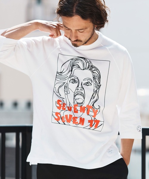 seventy seven（セブンティセブン）の「mlt5169-middle onz  3-4 sleeve t-shirts (77LADY)　七分袖Tシャツ（Tシャツ/カットソー・メンズ・ネイビー/ホワイト/ブラック・S/M/L/XL）」の2枚目の写真