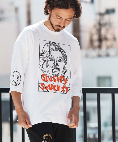seventy seven（セブンティセブン）の「mlt5169-middle onz  3-4 sleeve t-shirts (77LADY)　七分袖Tシャツ（Tシャツ/カットソー・メンズ・ネイビー/ホワイト/ブラック・S/M/L/XL）」の5枚目の写真