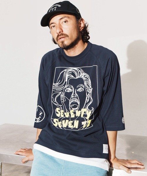 seventy seven（セブンティセブン）の「mlt5169-middle onz  3-4 sleeve t-shirts (77LADY)　七分袖Tシャツ（Tシャツ/カットソー・メンズ・ネイビー/ホワイト/ブラック・S/M/L/XL）」の9枚目の写真