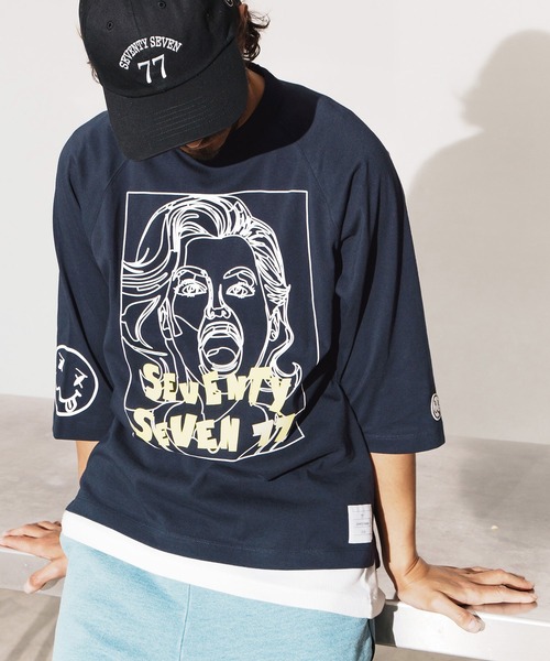 seventy seven（セブンティセブン）の「mlt5169-middle onz  3-4 sleeve t-shirts (77LADY)　七分袖Tシャツ（Tシャツ/カットソー・メンズ・ネイビー/ホワイト/ブラック・S/M/L/XL）」の10枚目の写真