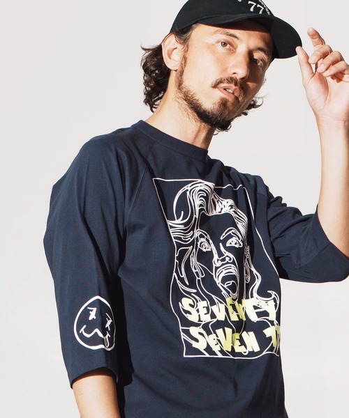 seventy seven（セブンティセブン）の「mlt5169-middle onz  3-4 sleeve t-shirts (77LADY)　七分袖Tシャツ（Tシャツ/カットソー・メンズ・ネイビー/ホワイト/ブラック・S/M/L/XL）」の11枚目の写真