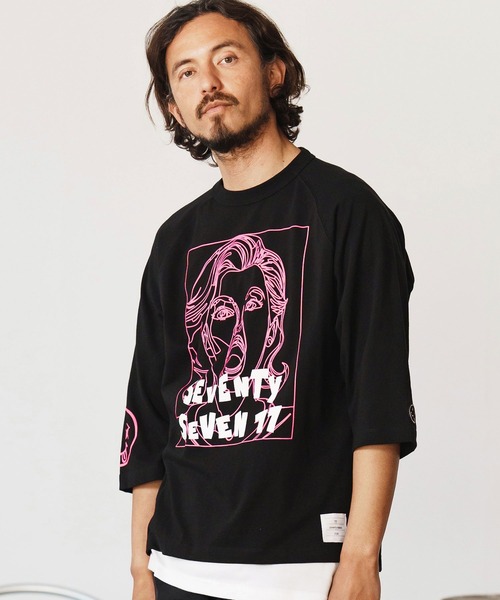seventy seven（セブンティセブン）の「mlt5169-middle onz  3-4 sleeve t-shirts (77LADY)　七分袖Tシャツ（Tシャツ/カットソー・メンズ・ネイビー/ホワイト/ブラック・S/M/L/XL）」の14枚目の写真